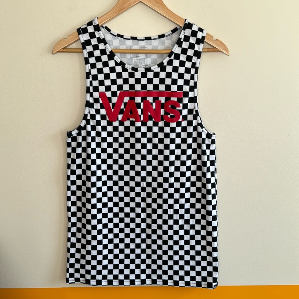 Vans Black & White Checkerboard Tank Top with Red Logo